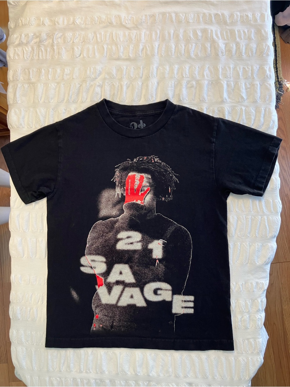 Forever 21 Black Graphic '2 1 Savage' Short Sleeve Tee with Red Accent